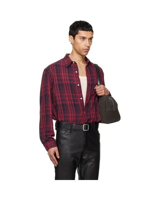 TONYWACK Red Washed Cotton Blend Check Shirt for men