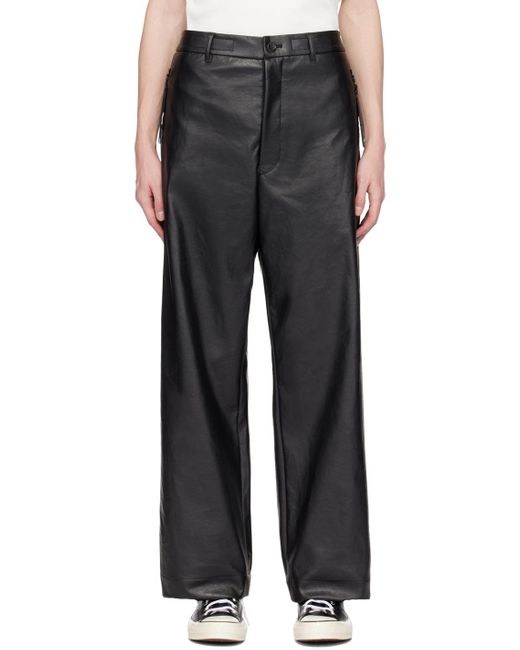 N. Hoolywood Black Drawstring Faux-leather Trousers for men