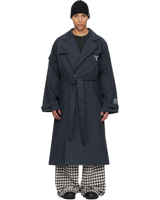 Reese Cooper Black Cotton Twill Double Breasted Trench Coat for men