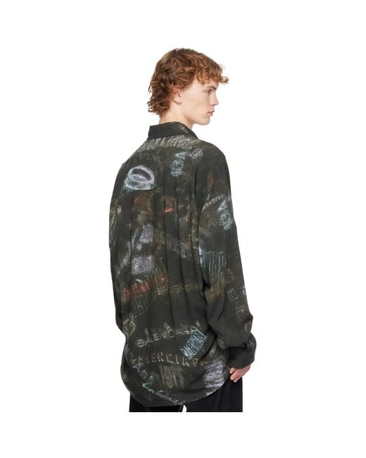 Balenciaga Gray Washed Crayon Allover Long Sleeve Cocoon Shirt for men