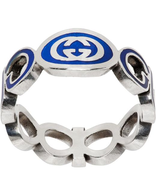 Gucci Blue Interlocking Enamel Ring for men