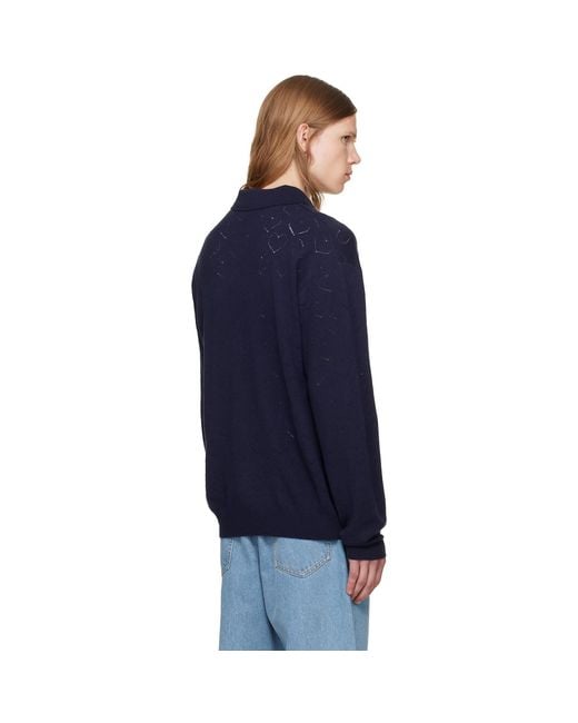 vowels Blue Eyelet Polo for men