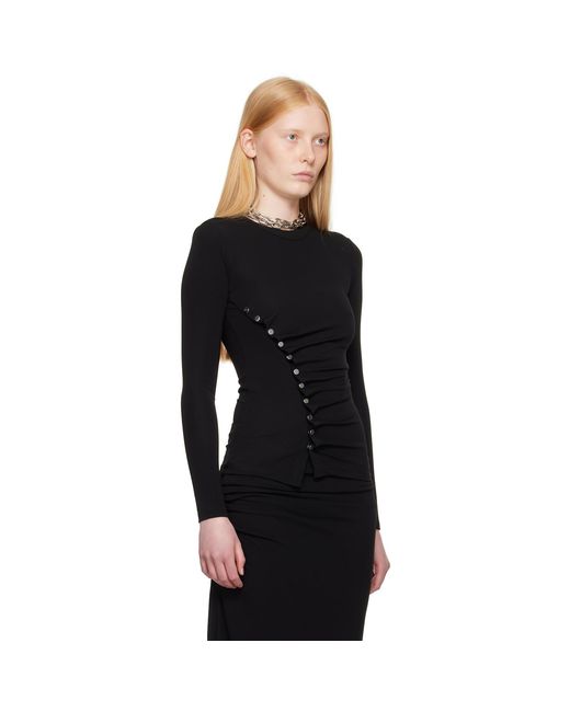 Rabanne Black Drapé Pression Jersey Top