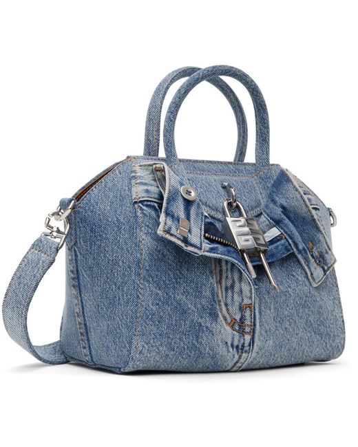 Givenchy Blue Mini Antigona Lock Denim Bag