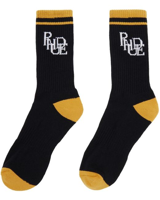 Rhude Black & Yellow Scramble Logo Socks for men