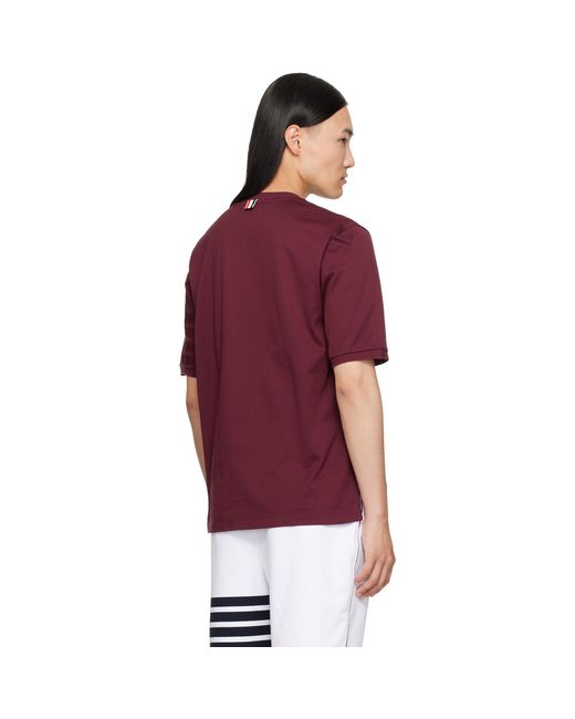 Thom Browne Red Burgundy Jersey Ottoman 4-Bar T-Shirt for men