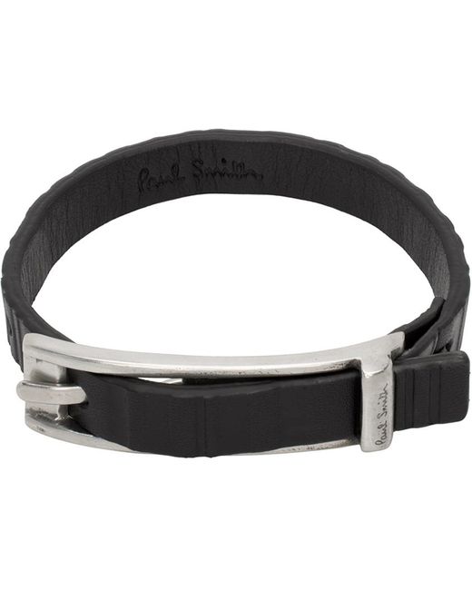 Paul Smith Black Shadow Stripe Leather Bracelet for men