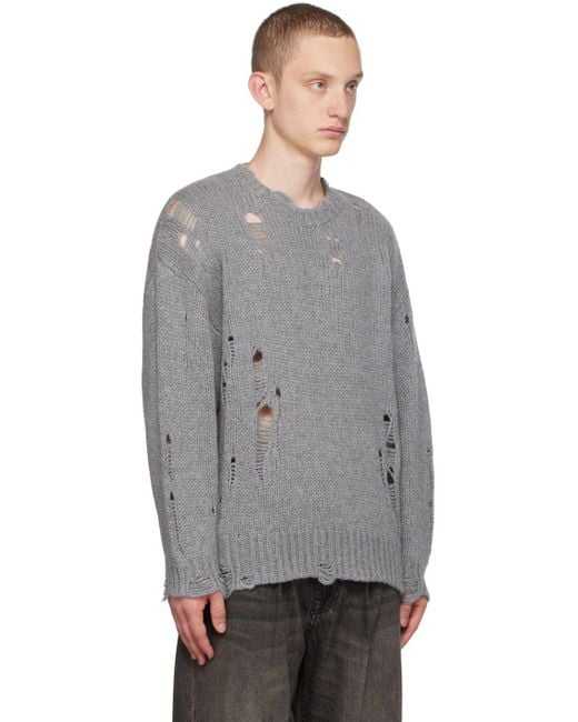 R13 Gray Distressed Sweater for Men Lyst