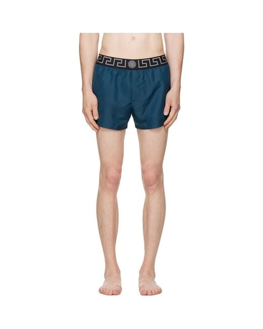Versace Blue Greca Swim Shorts for men