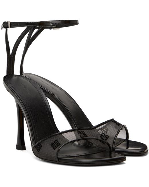 Sandales à talon aiguille noires en filet à motif 4g Givenchy en coloris Black