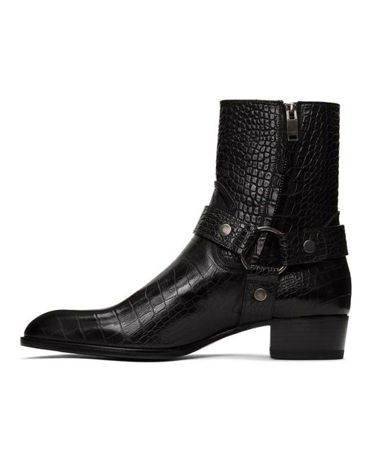 saint laurent black wyatt harness boots