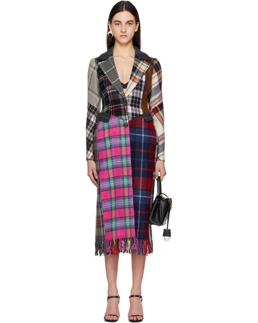 MARINE SERRE Black Regenerated Tartan Scarves Fitted Coat