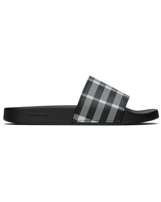 Burberry Black Check Pool Slides for men