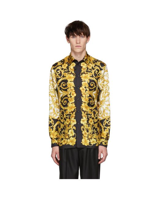 Chemise en soie doree Barocco Versace pour homme en coloris Metallic