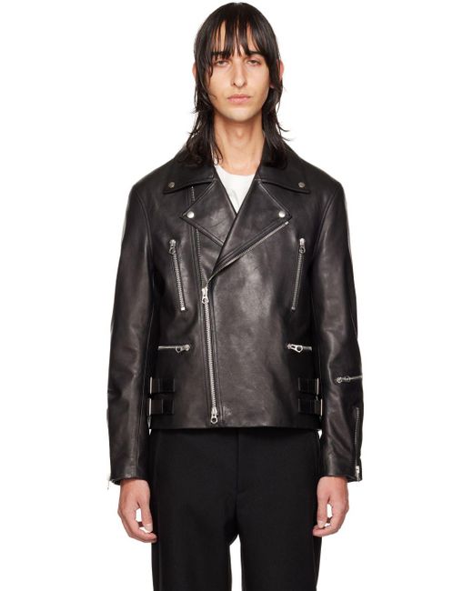 Jil Sander Black Biker Leather Jacket for men