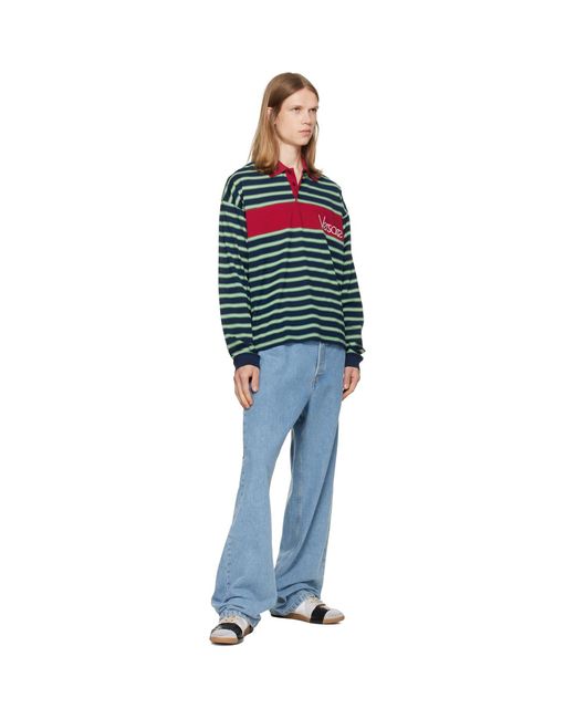 Versace Multicolor Embroidered-Logo Striped-Intarsia Cotton Polo for men