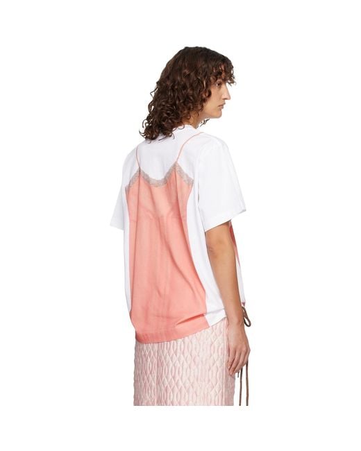Simone Rocha Pink Bow Sash Slip Dress Trompe L'Oeil T-Shirt