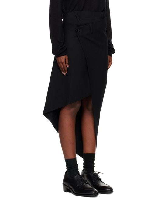 Junya Watanabe Black Draped Wool Midi Skirt