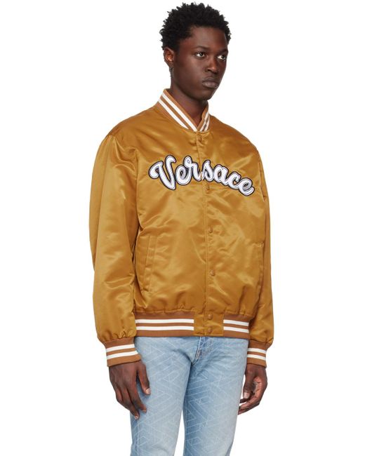 Versace Orange Gold Varsity Bomber Jacket for men
