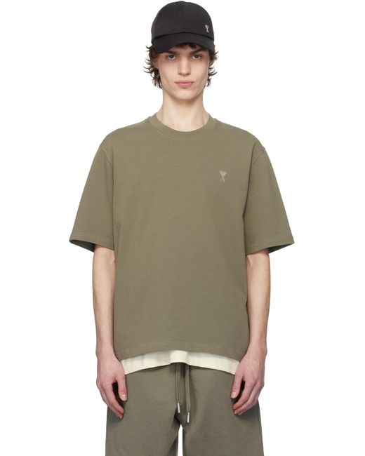 AMI Multicolor Taupe Cotton Tonal Ami De Coeur T-Shirt for men