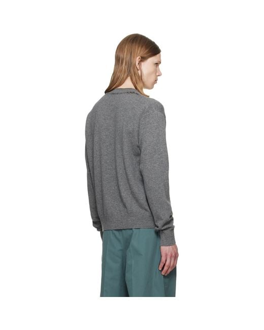 Dries Van Noten Gray Intarsia Cashmere Sweater for men