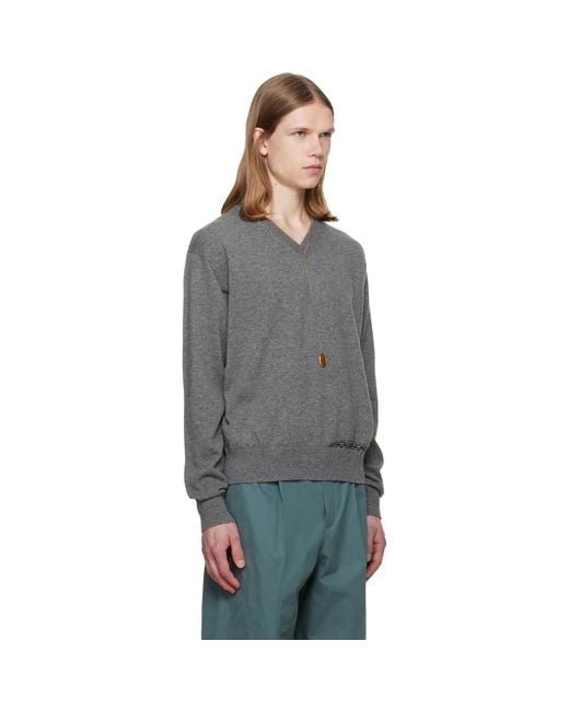 Dries Van Noten Gray Intarsia Cashmere Sweater for men