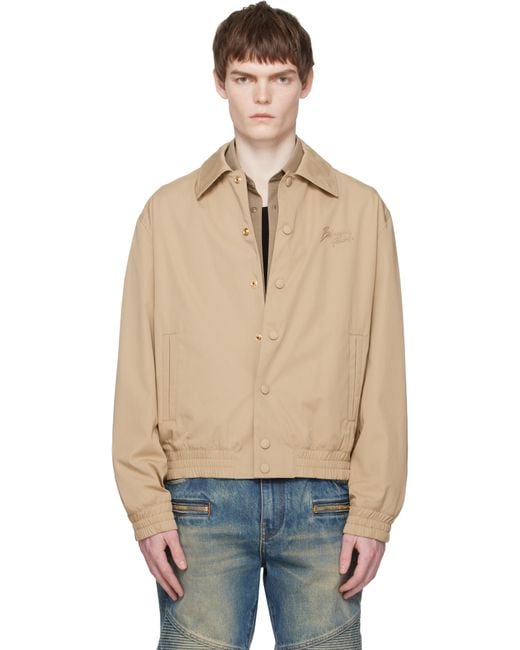 Balmain メンズ ブルー ベージュ コットンツイル ボンバージャケットの
