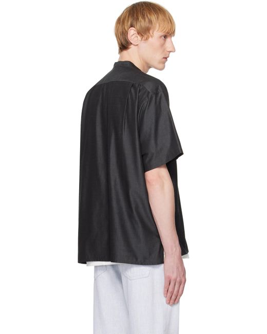 YLÈVE Black Silk Chambray Shirt for men