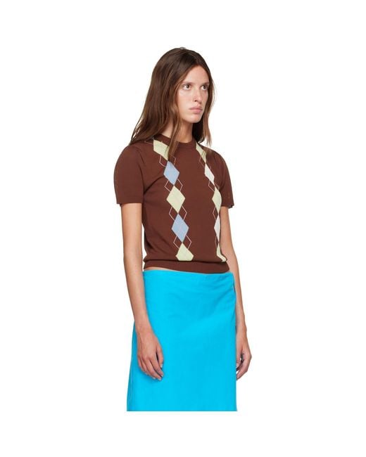 Ganni Blue Argyle T-Shirt