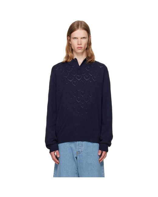 vowels Blue Eyelet Polo for men
