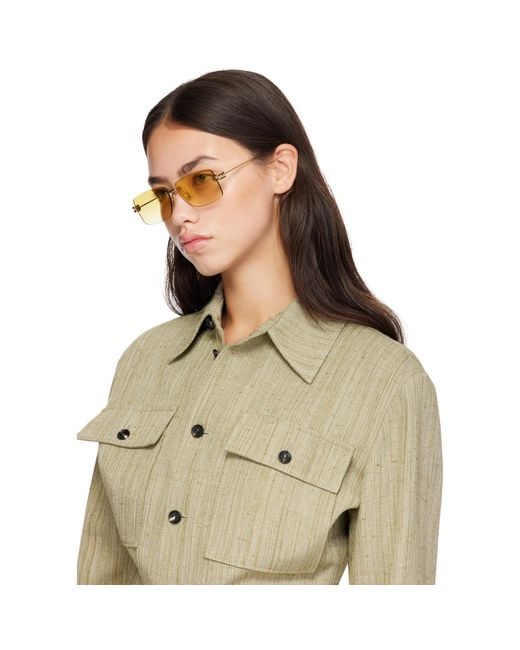 Bottega Veneta Natural Lock Rectangular Sunglasses
