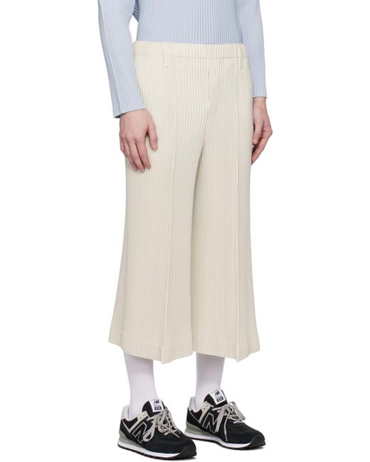 Homme Plissé Issey Miyake Homme Plissé Issey Miyake White Kersey Pleats Trousers for men