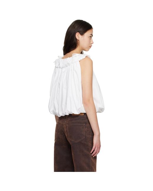 C+plus Series White Crew-Neck Pleated Bubble Top
