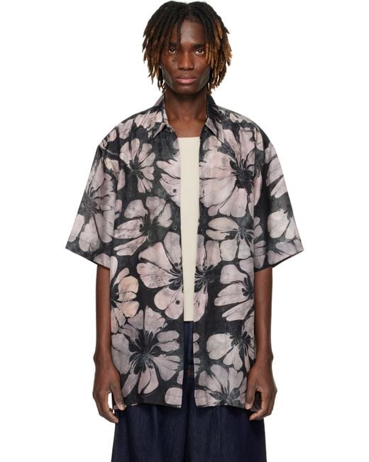 Dries Van Noten Black Silk Short Sleeve Shirt for men