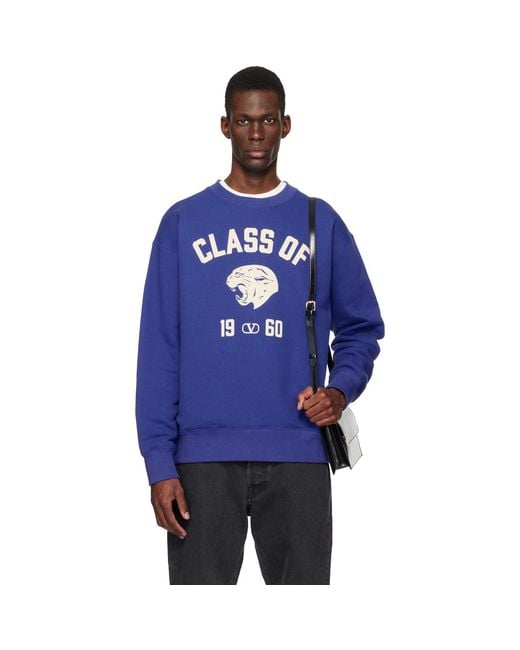 Valentino Blue Cotton Panther 'Class Of 1960' Print Sweatshirt for men
