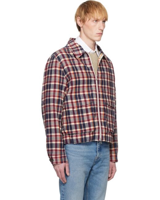 Drake's Red Waxed Madras Tennis Jacket for men