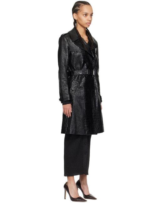 Tom Ford Black Croc-embossed Leather Trench Coat