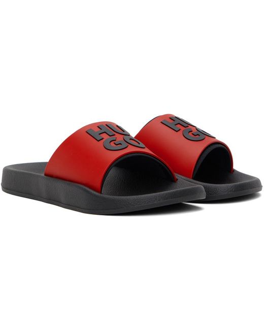 Sandales rouges à logo gaufré HUGO pour homme en coloris Black