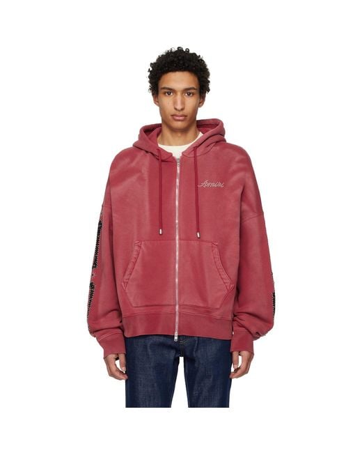 Amiri Red Bones Studded Oversized Zip Hoodie for men