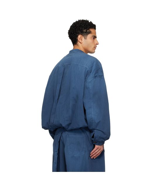 Hed Mayner Blue Herringbone Denim Bomber Jacket for men