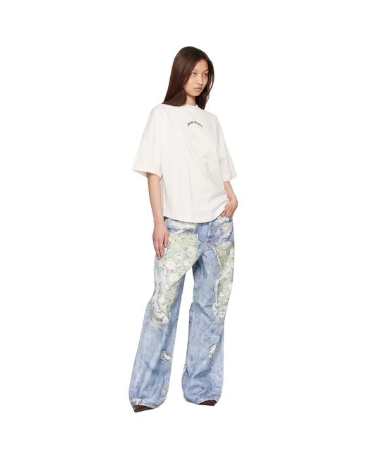 Palm Angels White Off- Curved Logo Over T-Shirt