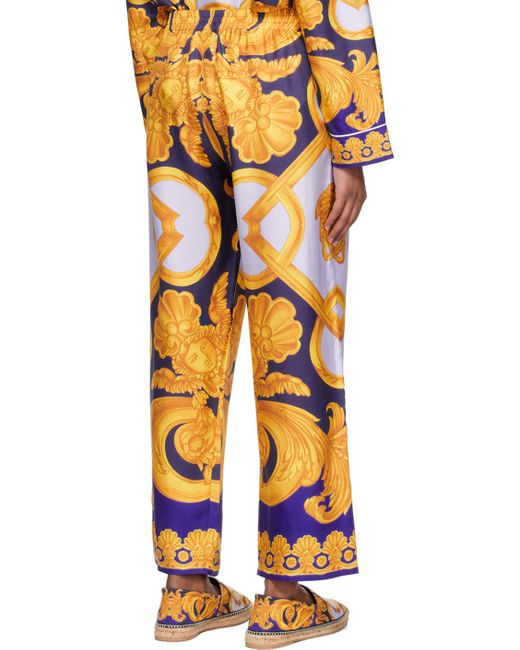 Versace Orange Blue & Yellow Barocco 660 Pyjama Pants for men
