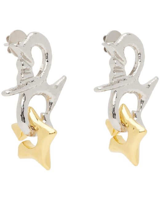 Chopova Lowena White Silver & Gold Entwined Star Earrings for men