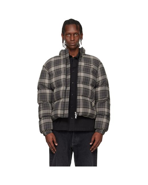 Off-White c/o Virgil Abloh Black Off- Spray Arrow Check Flannel Down Jacket for men