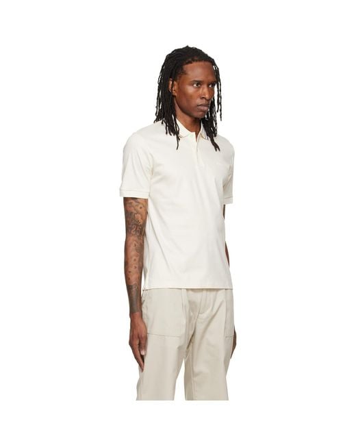 Boss White Off- Striped Collar Slim-Fit Cotton Polo for men
