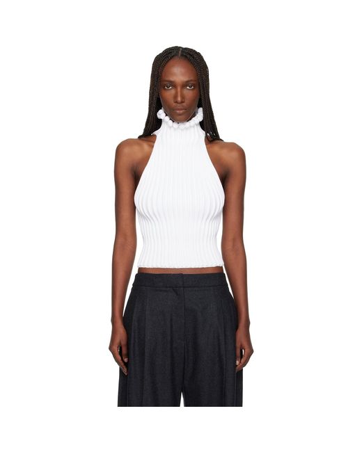 Alaïa Black Ribbed Knit Curled Trimmed Halter Top