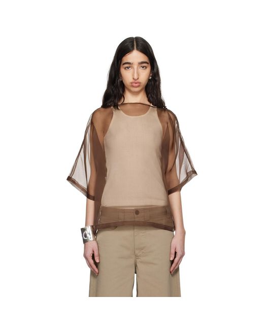 Meta Campania Collective Brown Nat See-Through Silk T-Shirt