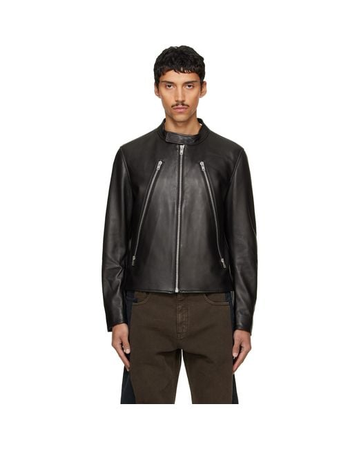 Maison Margiela Black 5-Zip Leather Jacket for men