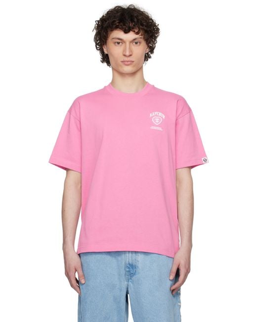 Aape By A Bathing Ape Pink 'Aape Now' Moonface Heart Logo T-Shirt for men