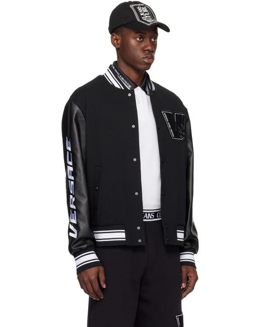 Versace Black Patch Faux-Leather Bomber Jacket for men